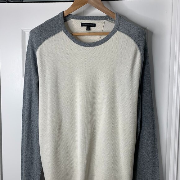 Banana Republic Men’s XL Cream & Grey Long Sleeve Sweatshirt – Cotton/Poly Blend - Picture 1 of 13